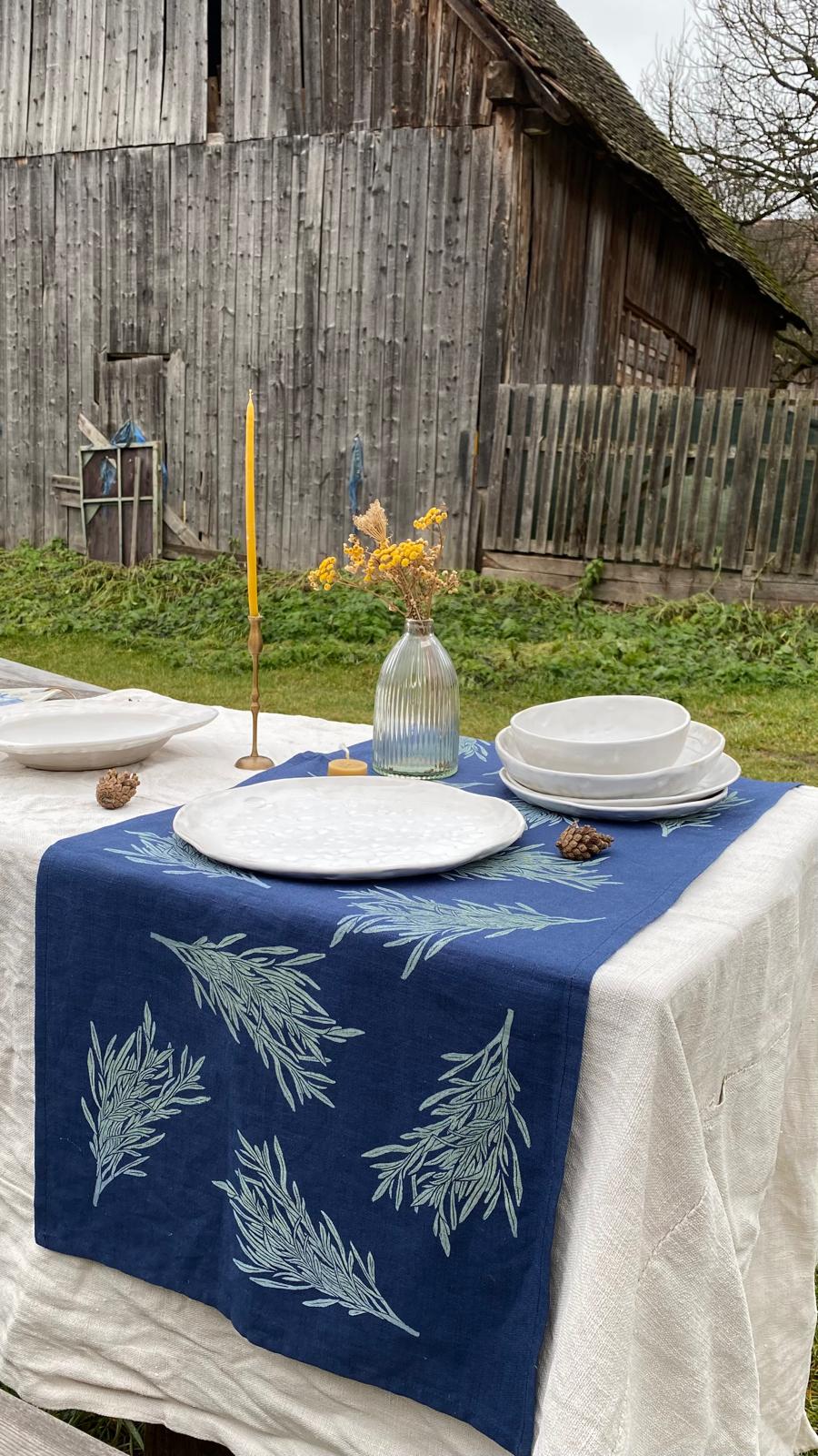 Tarragon on Indigo Tea Towel