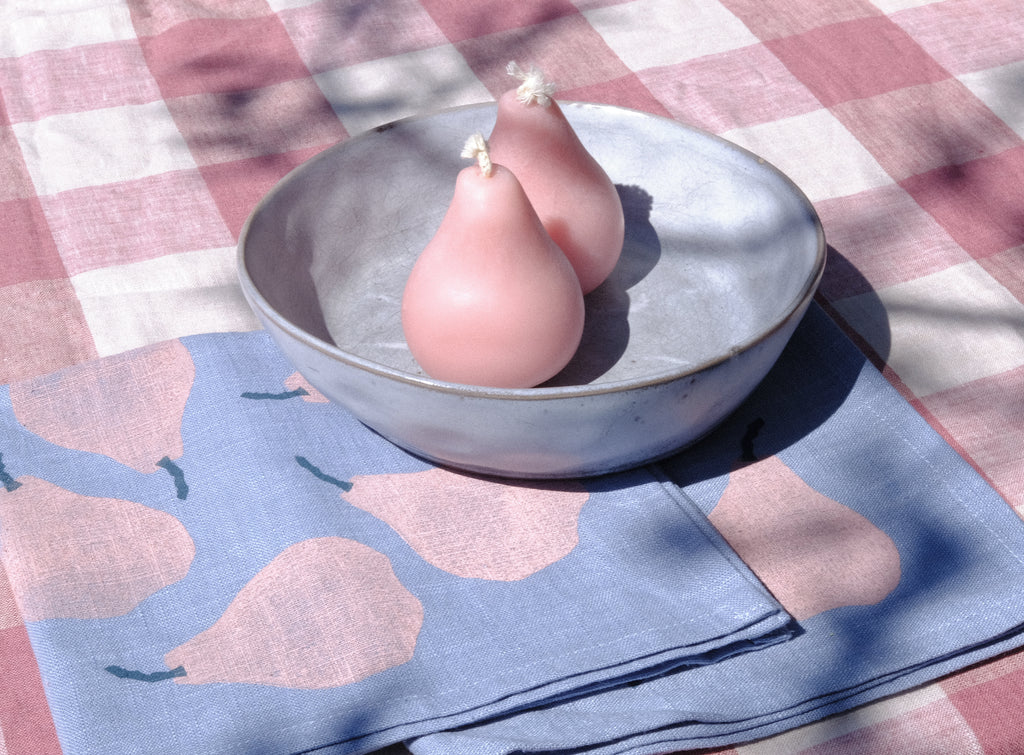 Pears Dining Set - Candles & Linen Napkins in Soft Cloud Blue