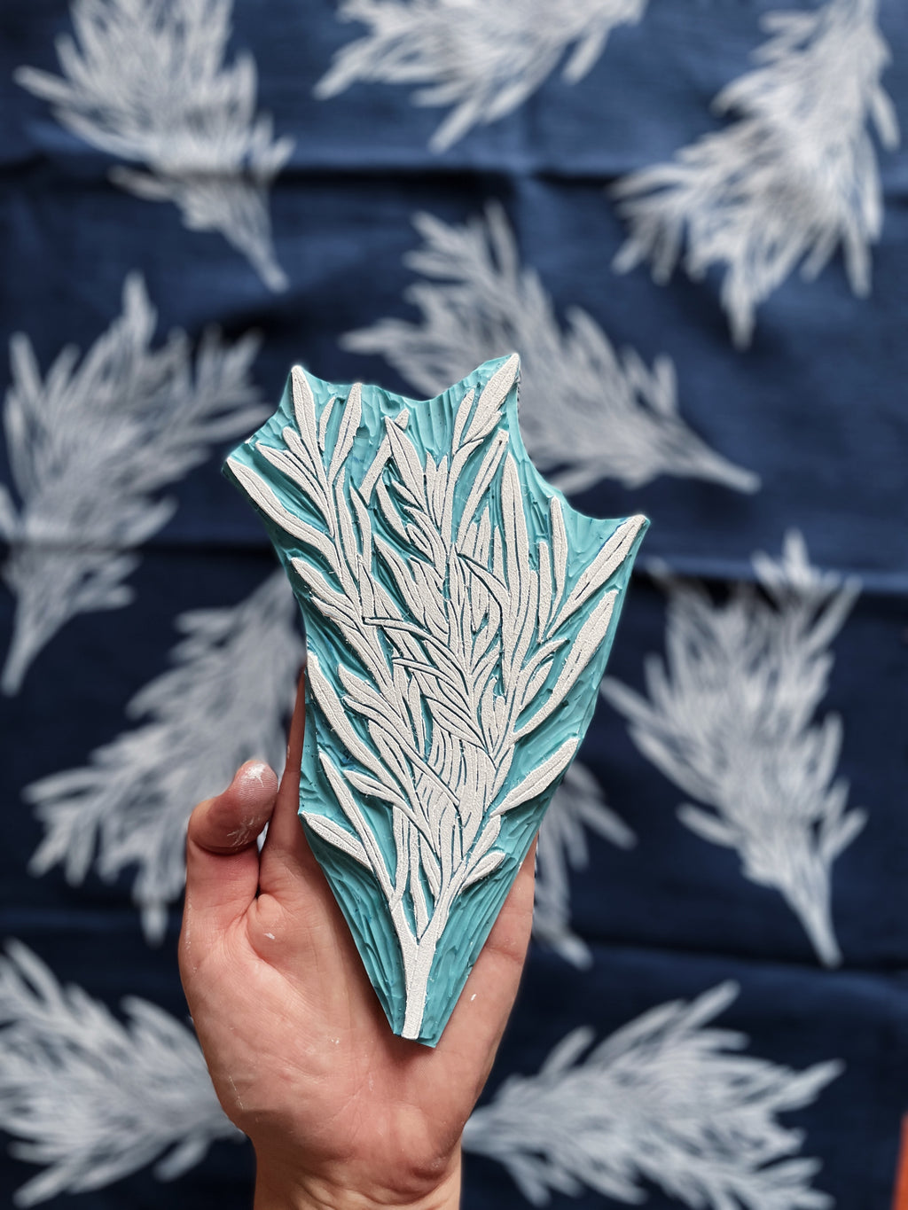 Tarragon on Indigo Tea Towel