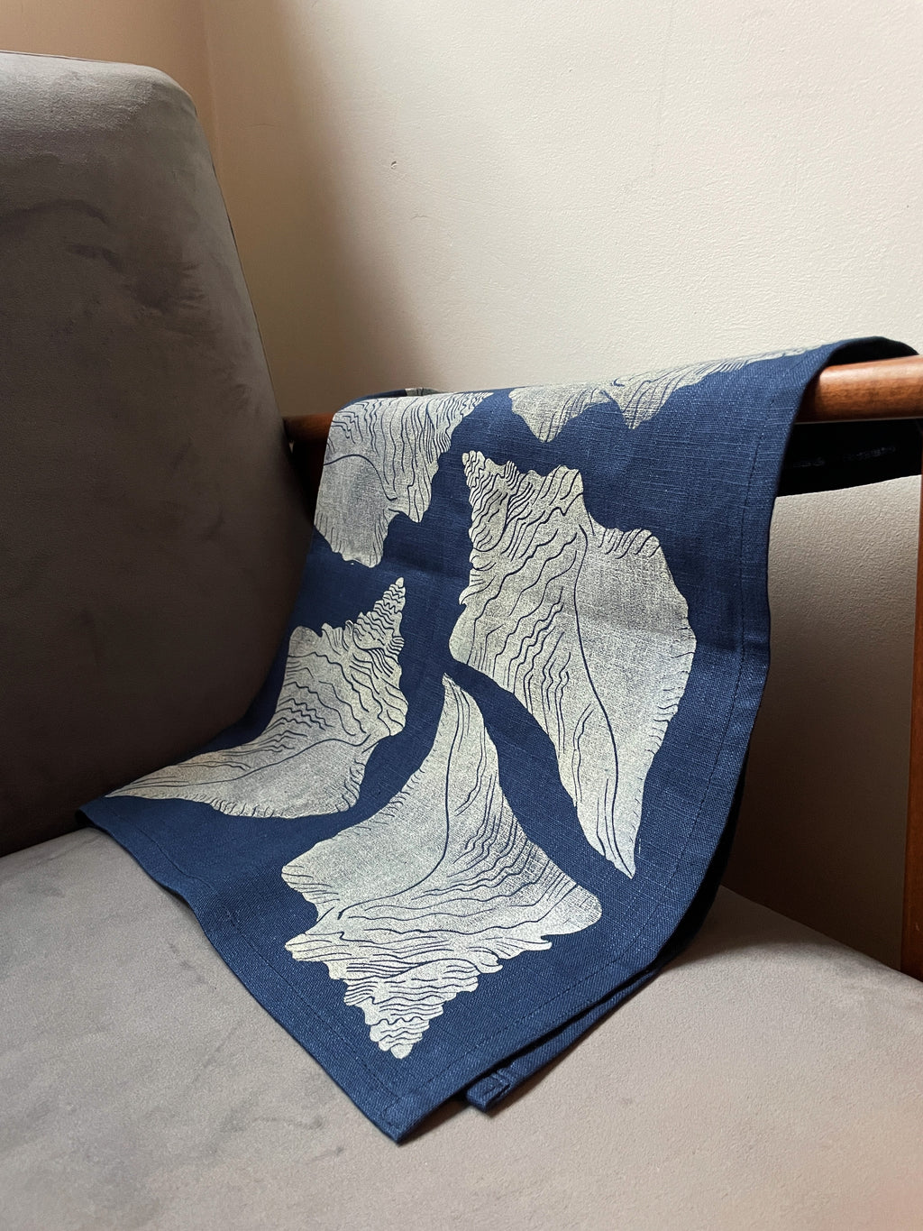 Shell on Indigo Tea Towel