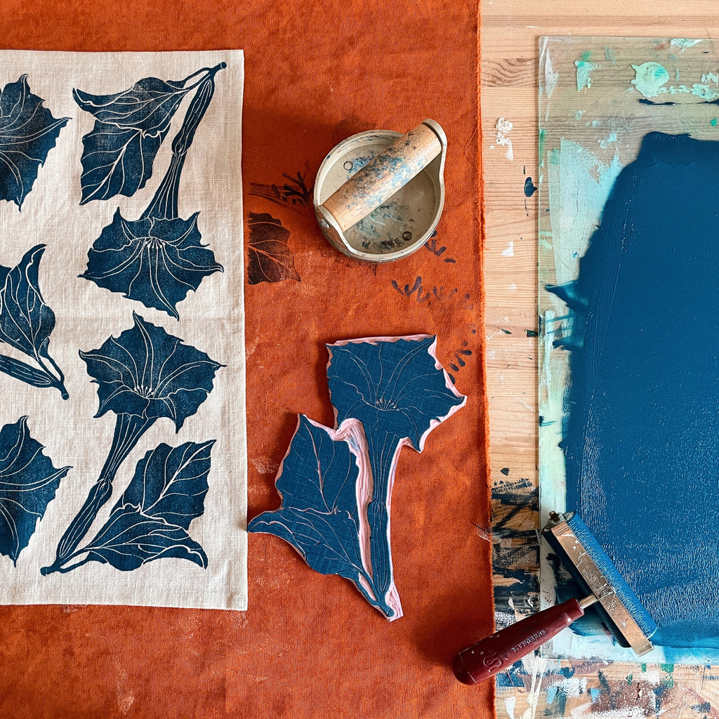 Moonflower on Ivory Tea Towel