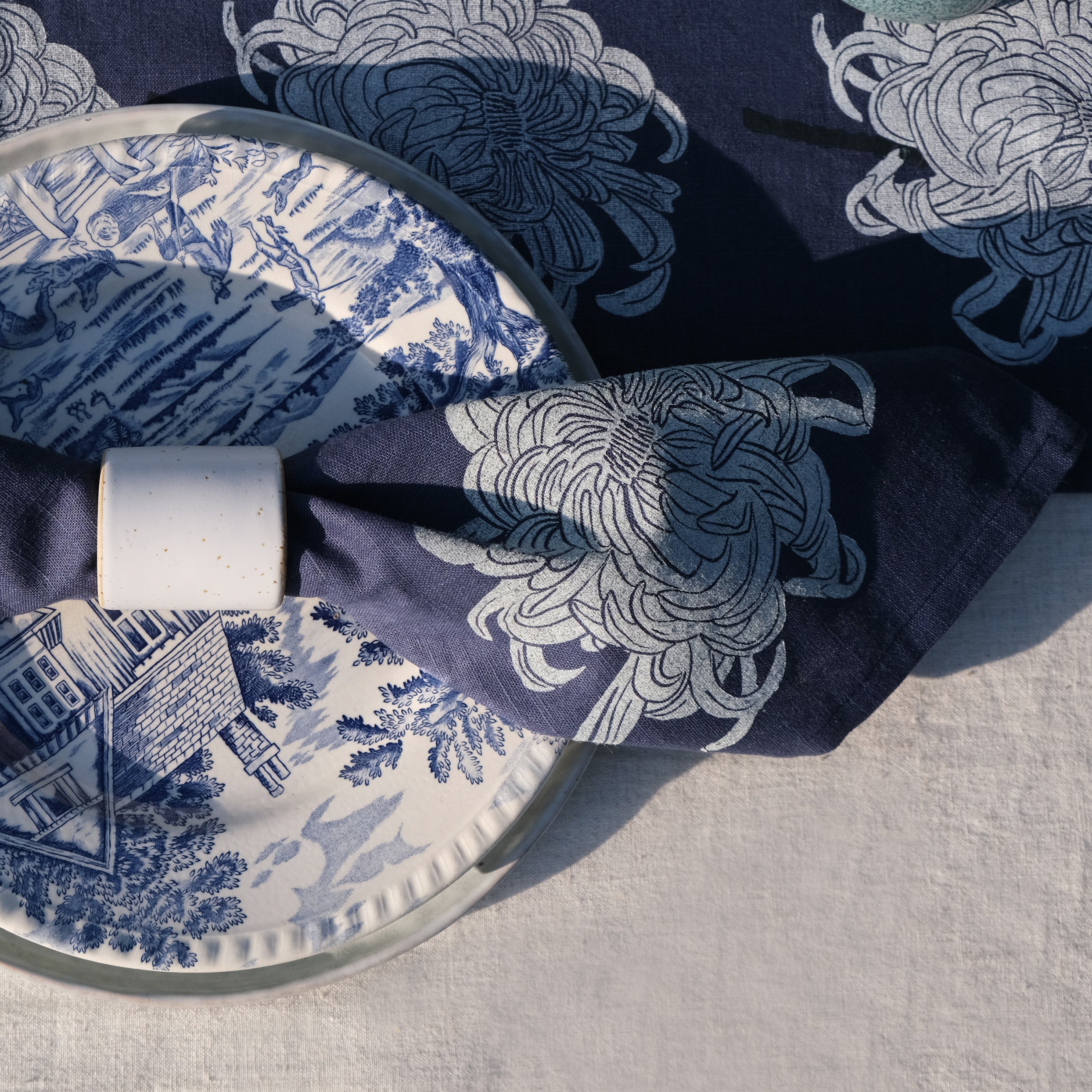 Chrysanthemum on Indigo Dining Napkins Set