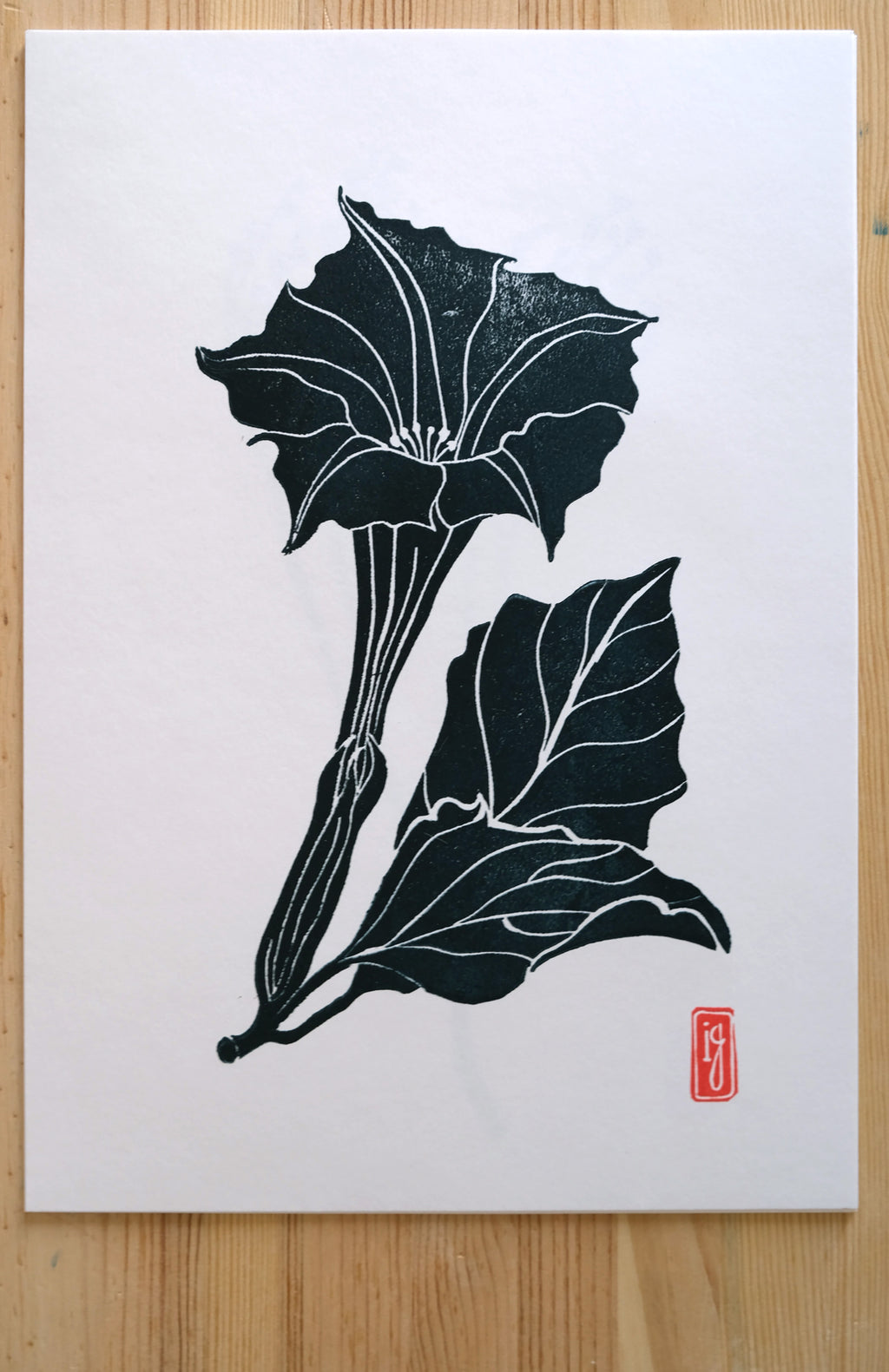 Moonflower Linocut