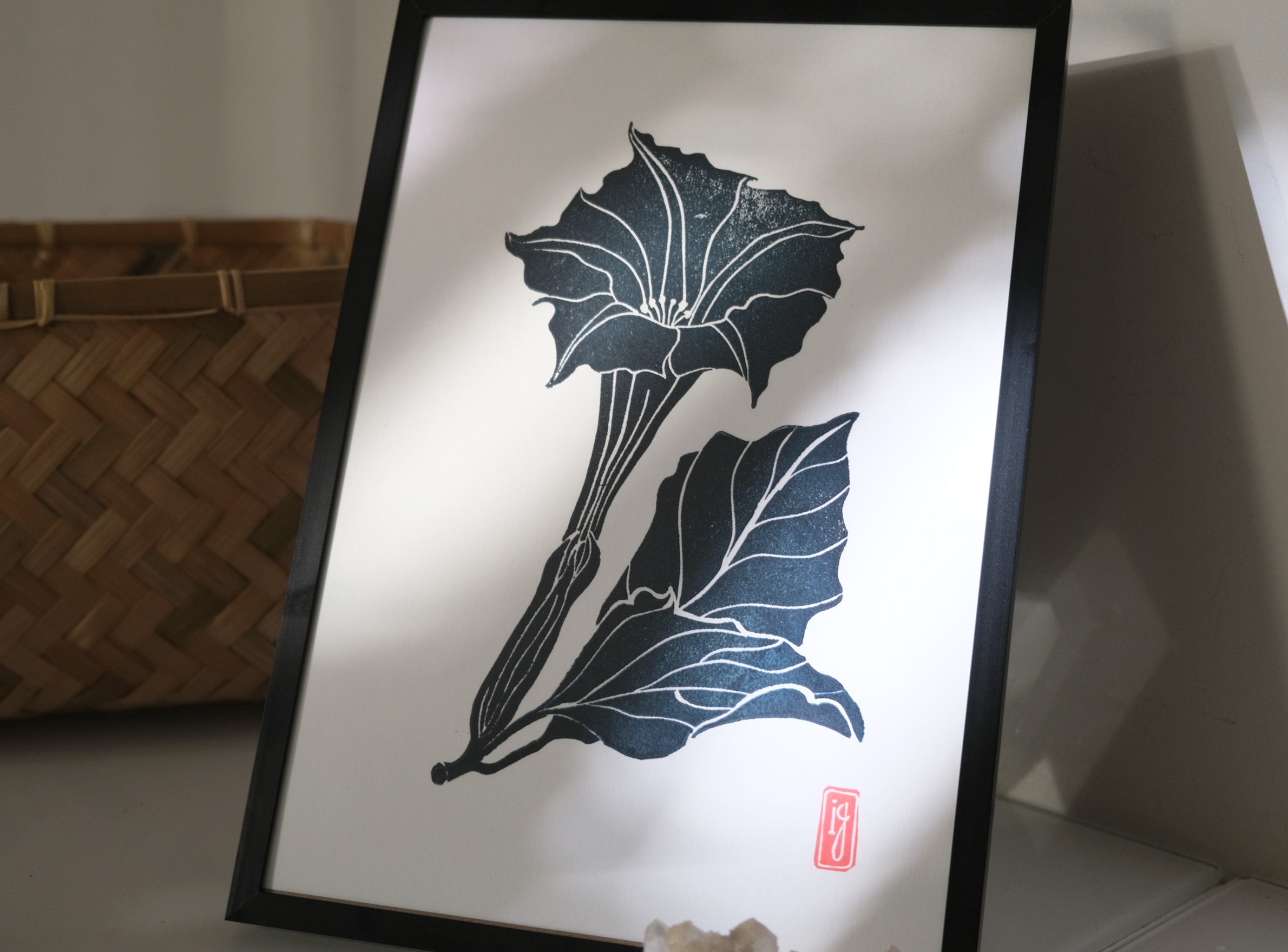 Moonflower Linocut