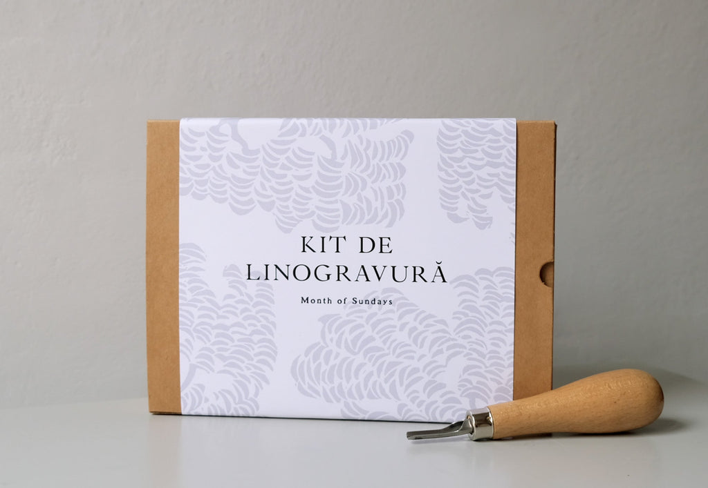 Linocut & print kit, contains blockprinting on paper essentials with a step by step tutorial