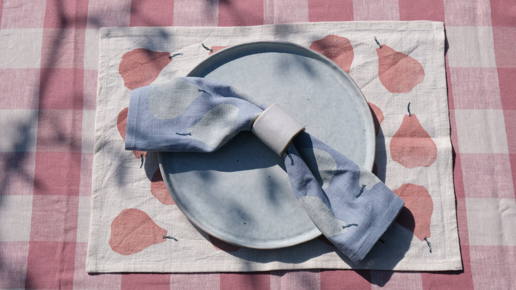 Pear on Dusty Blue Dining Napkins Set