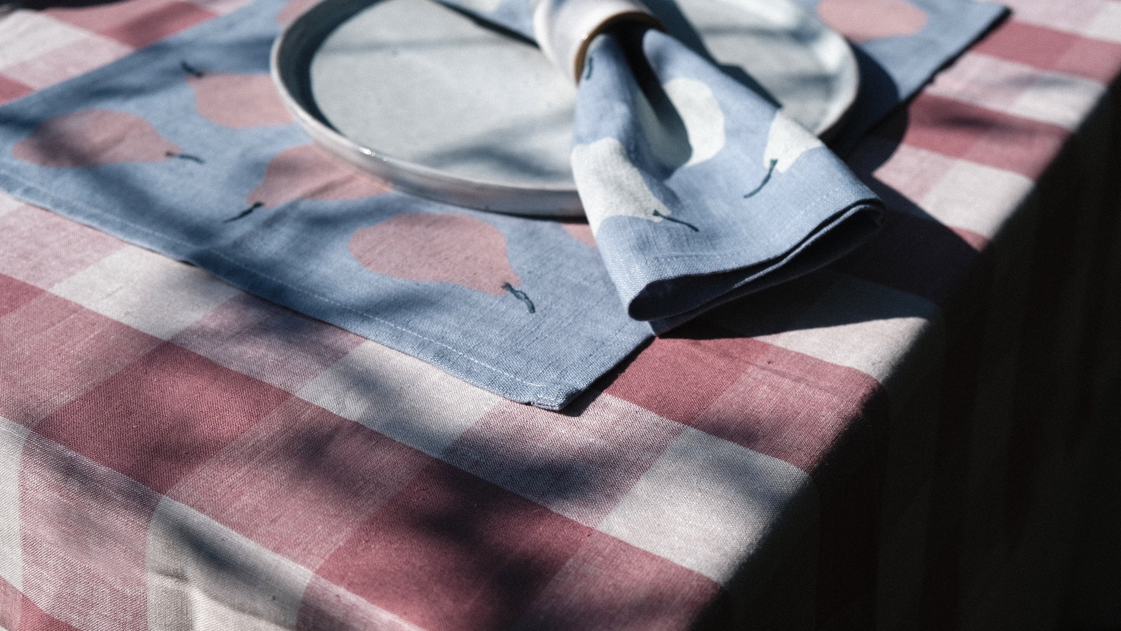 Pear on Dusty Blue Dining Napkins Set