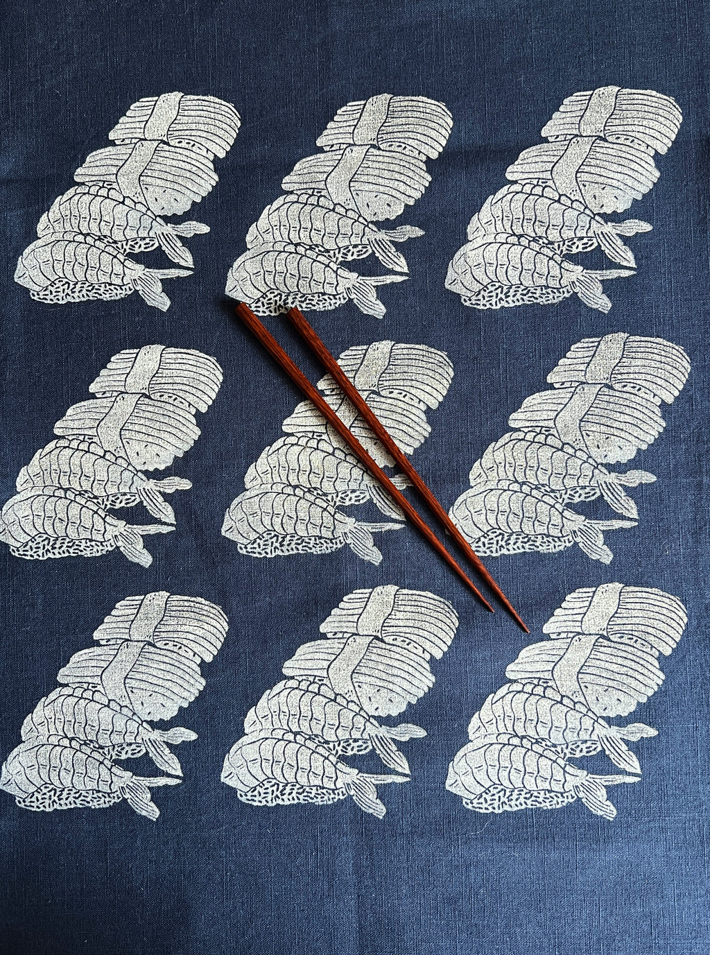 Sushi on Indigo Tea Towel