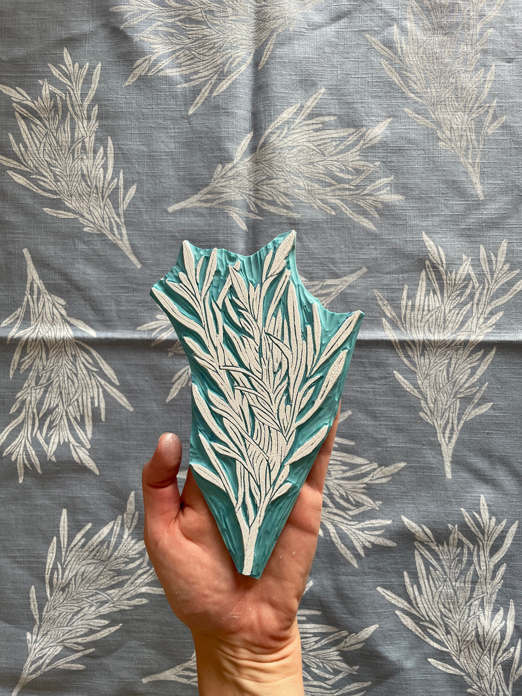 Tarragon on Dusty Blue Tea Towel