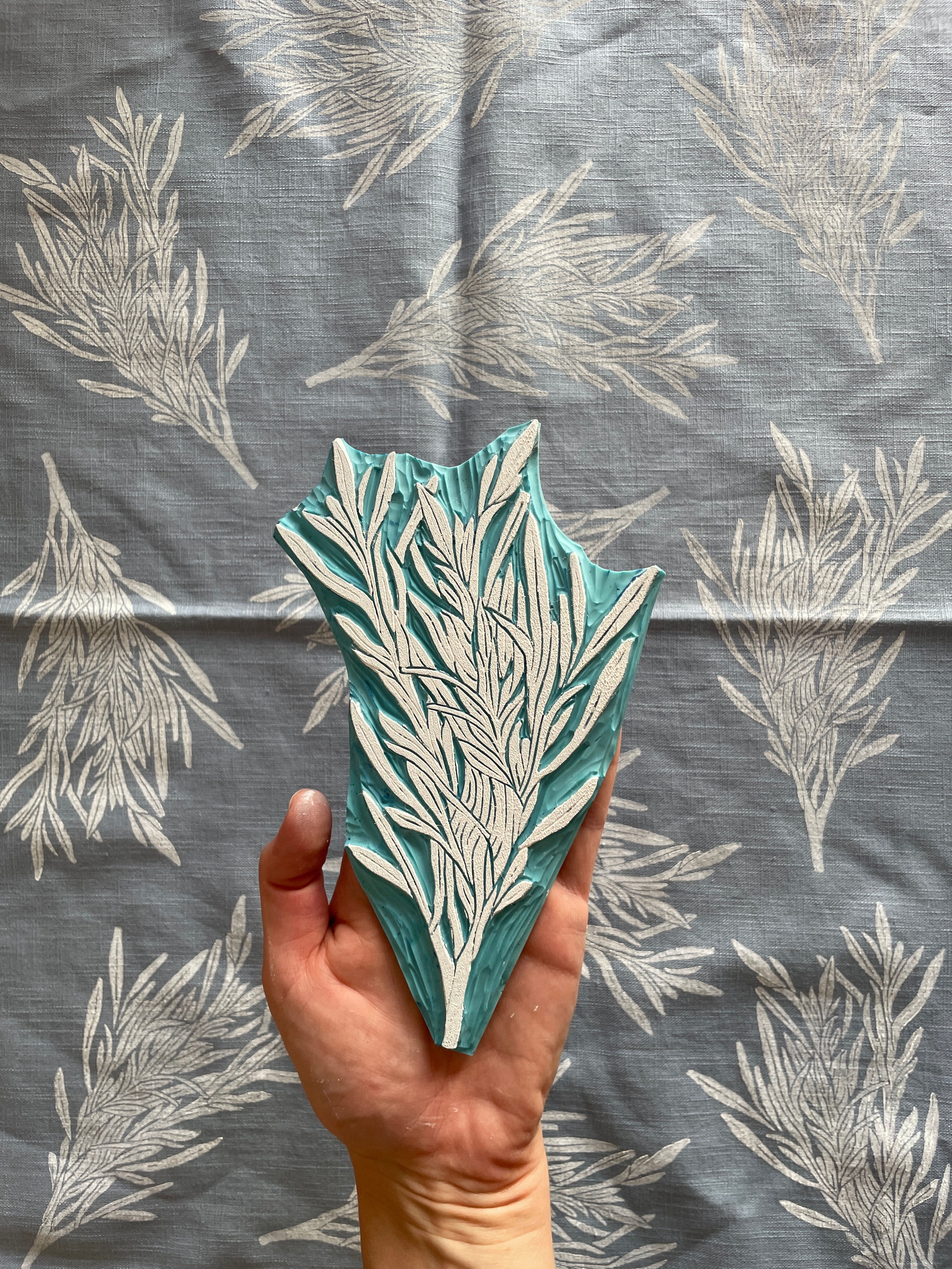 Tarragon on Dusty Blue Tea Towel