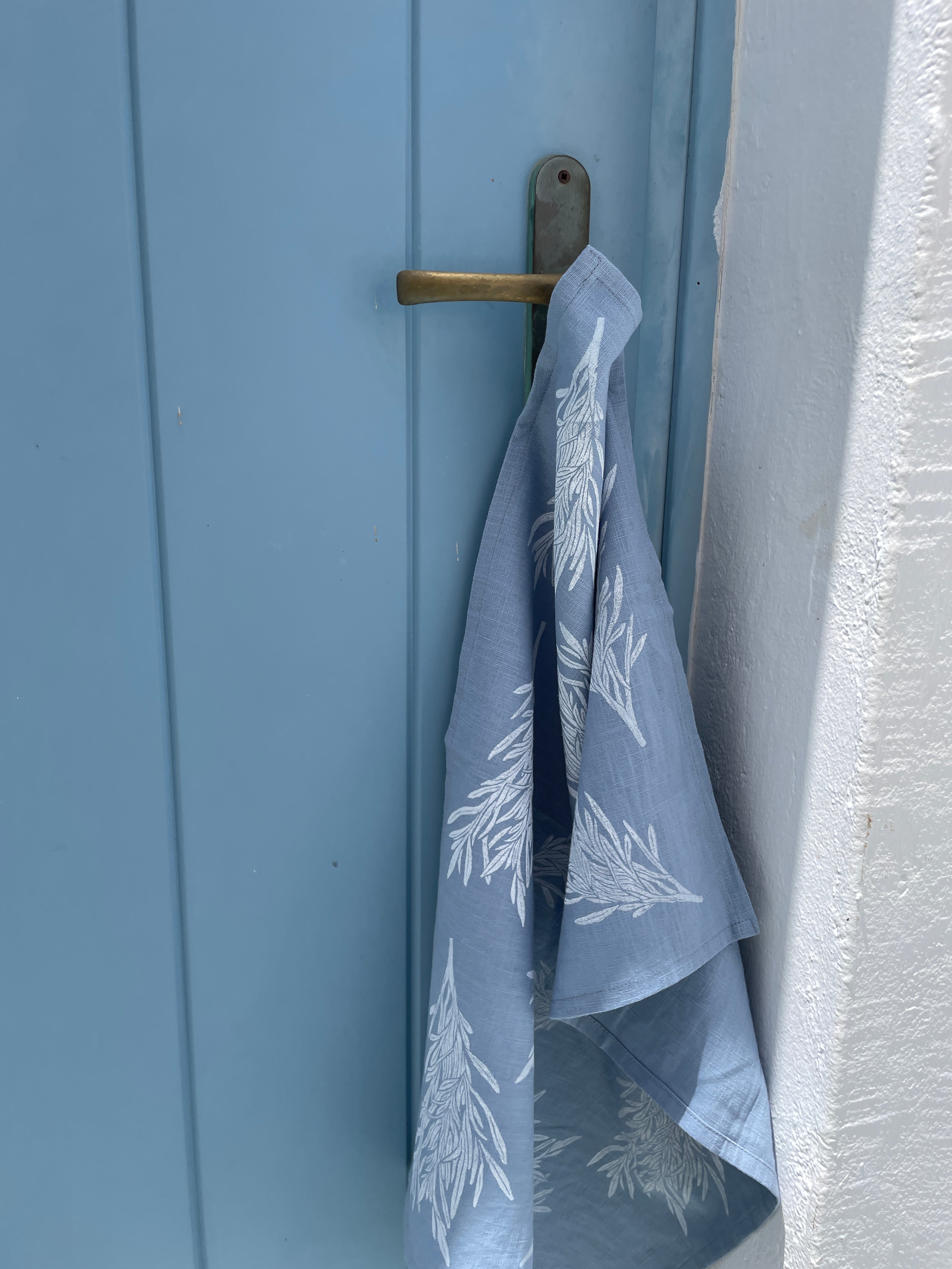Tarragon on Dusty Blue Tea Towel