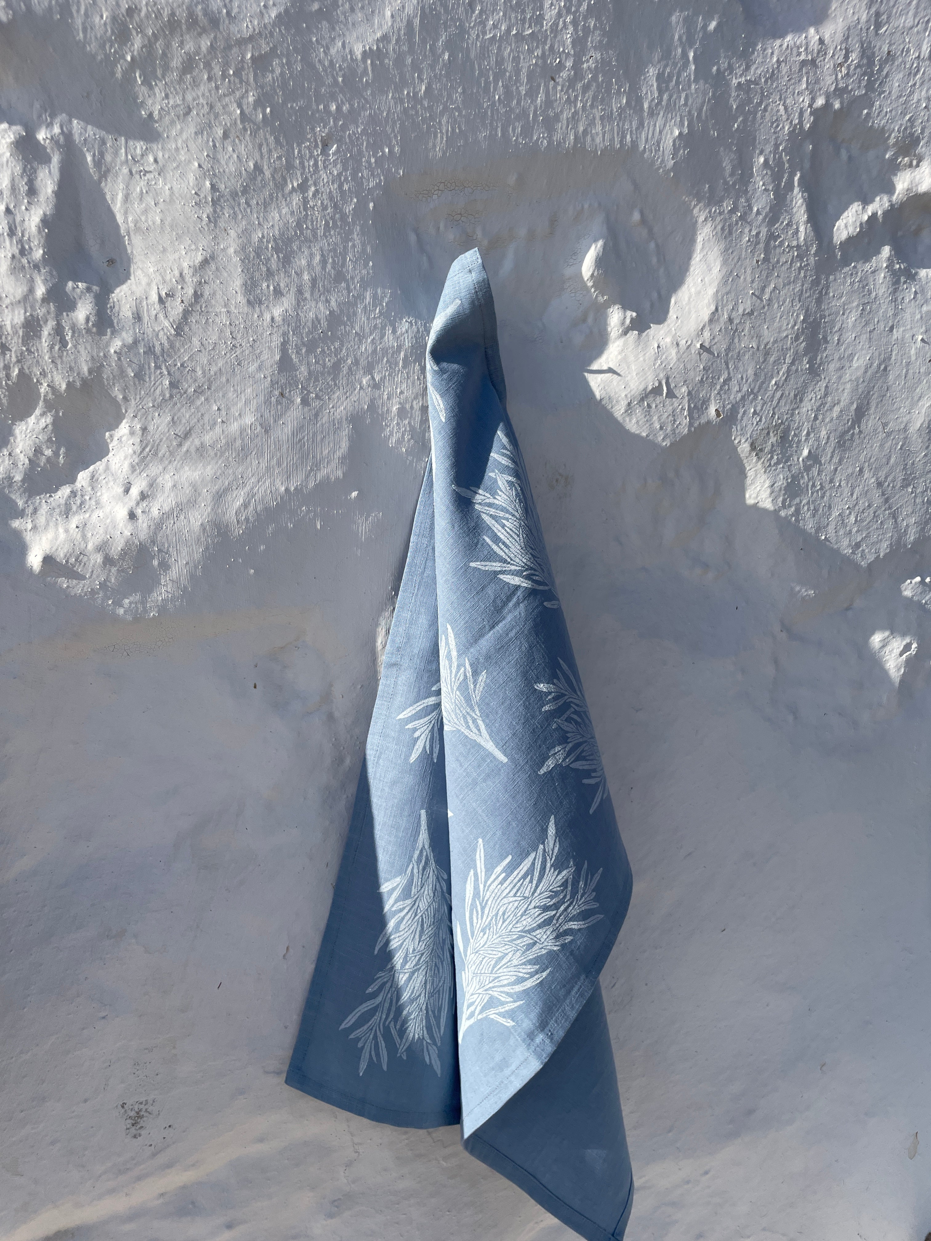 Tarragon on Dusty Blue Tea Towel