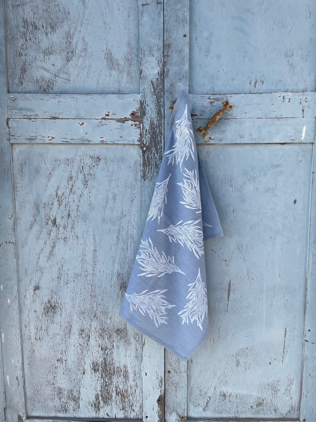 Tarragon on Dusty Blue Tea Towel