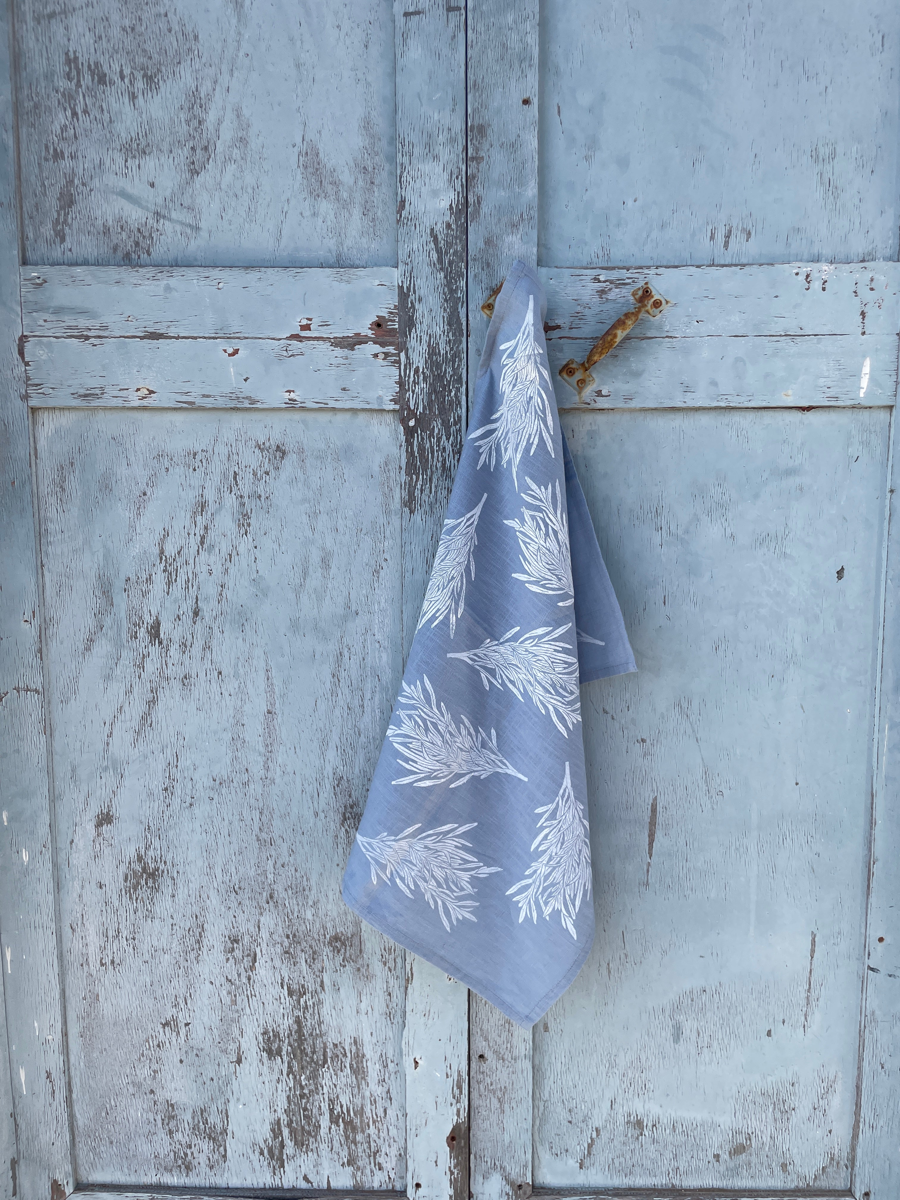 Tarragon on Dusty Blue Tea Towel