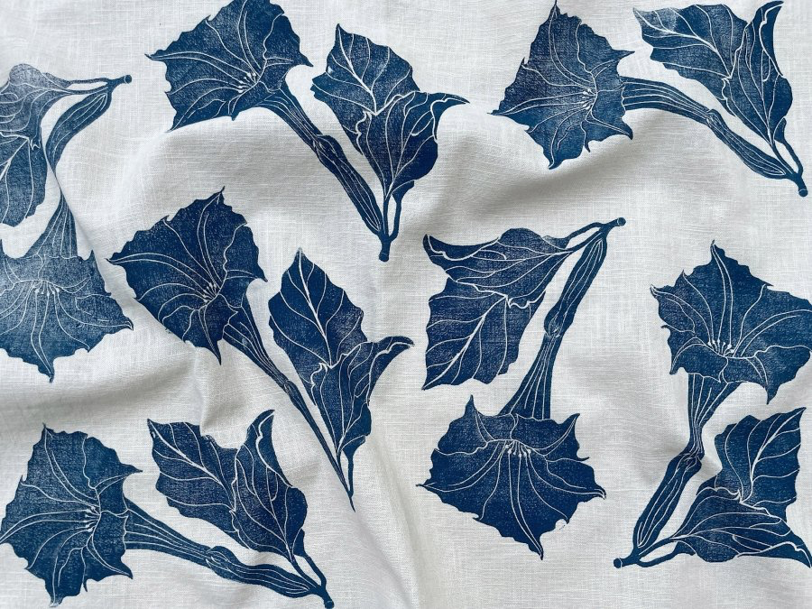 Moonflower on Ivory Tea Towel