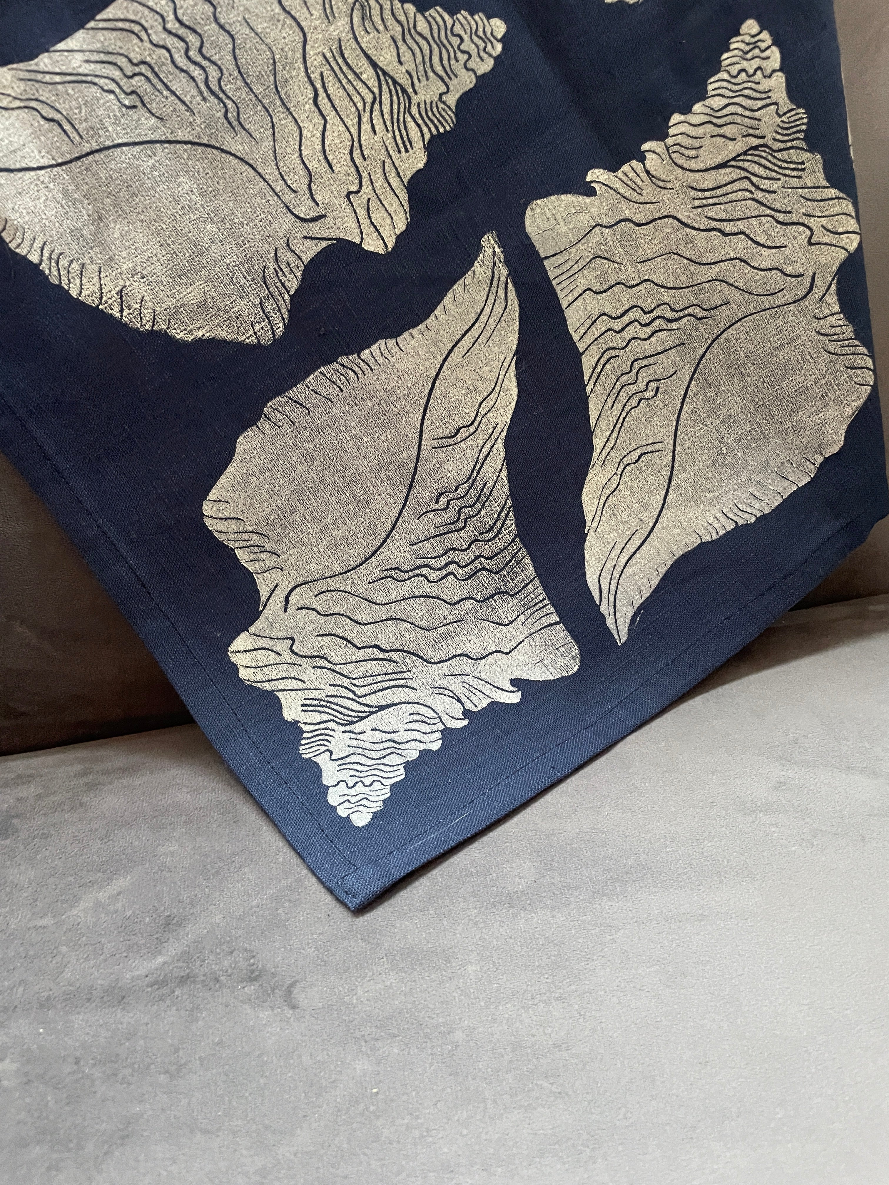 Shell on Indigo Tea Towel