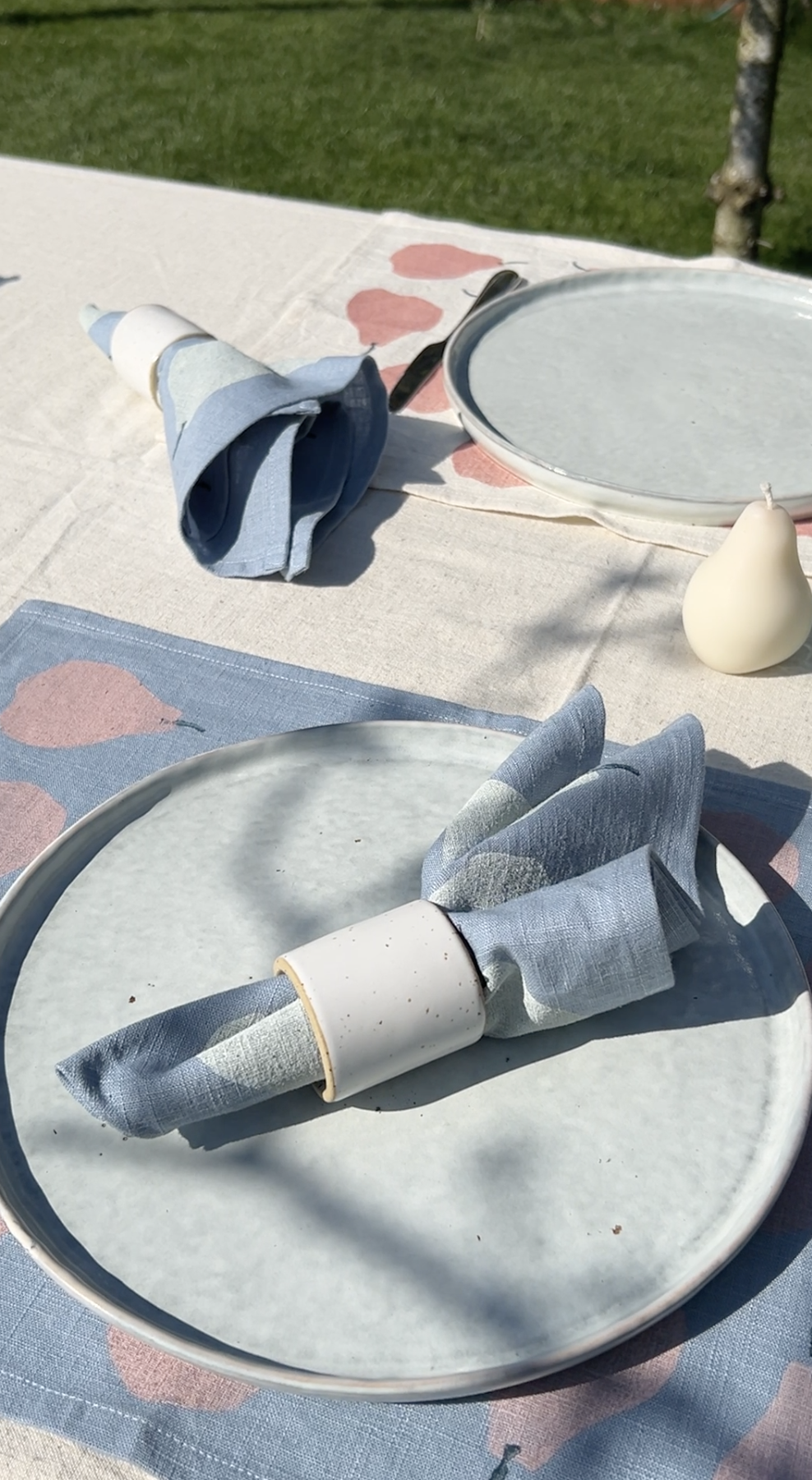 Pear on Dusty Blue Dining Napkins Set